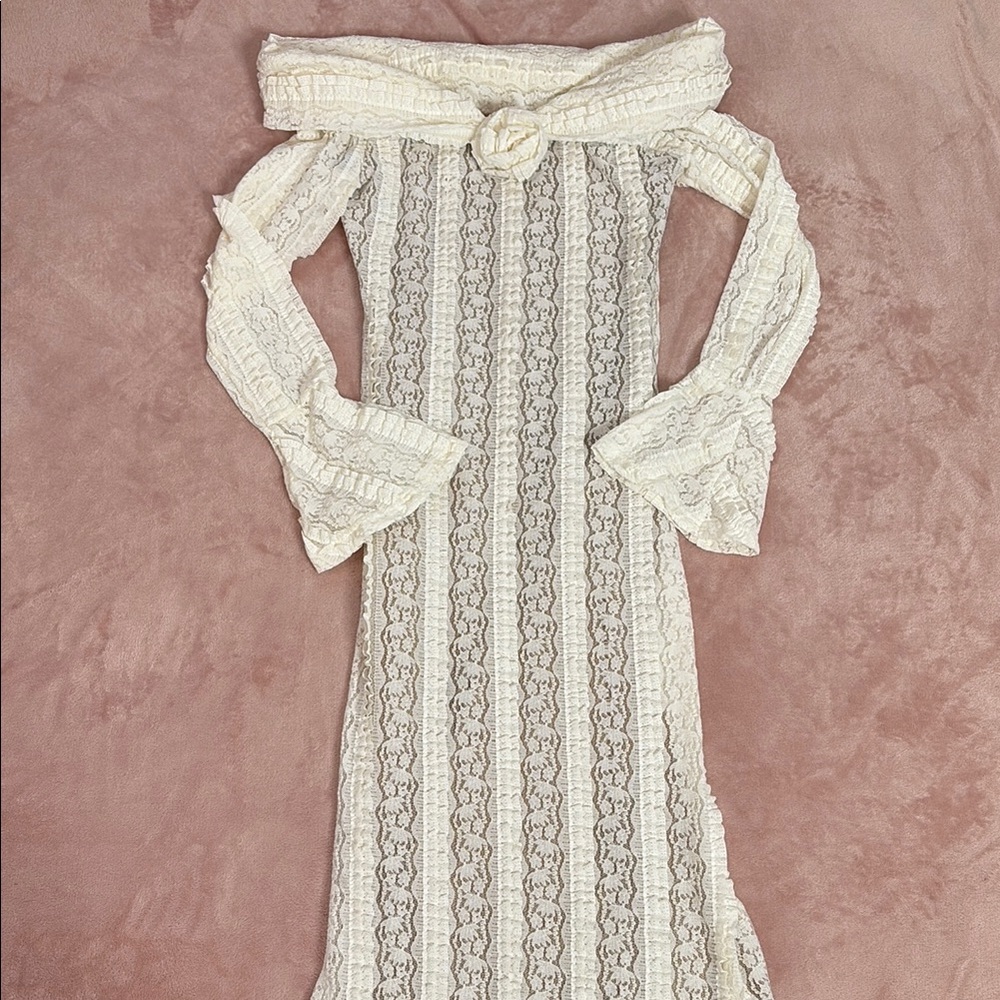 White Ruffled Tiered Off-Shoulder Bell Sleeve Dress
